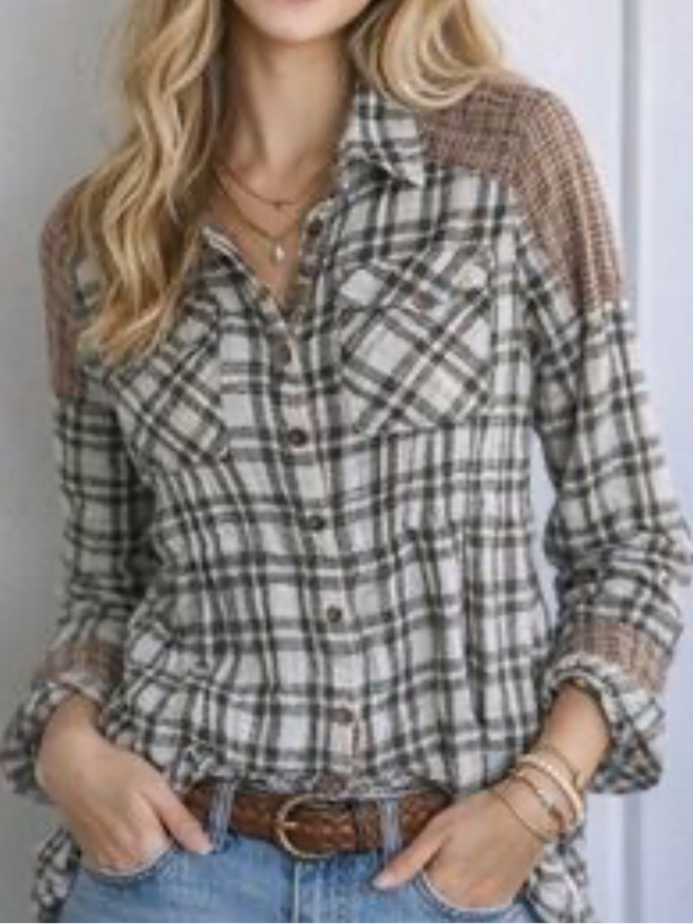 Free People Catch Up With Me Plaid Button Down Fitted Shirt, Size Small